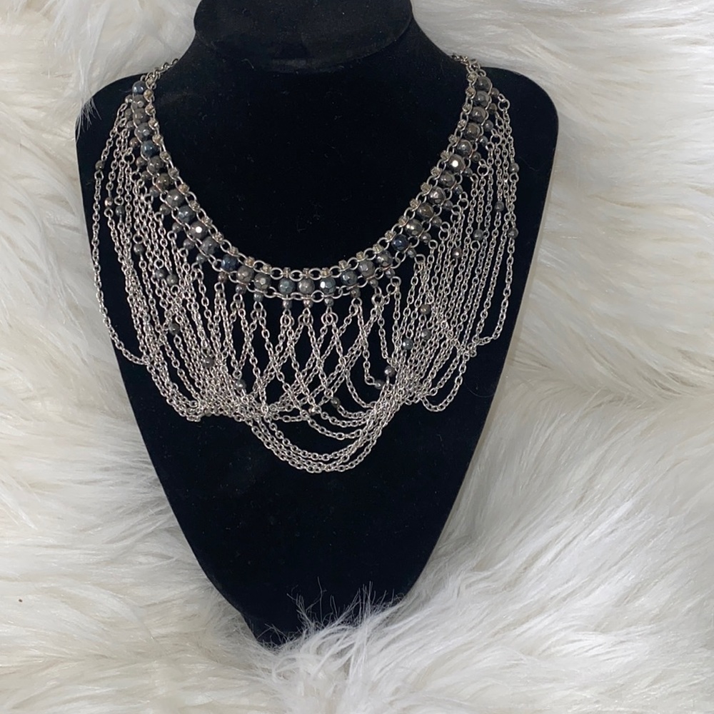 Beaded choker necklace grey & silver very detailed